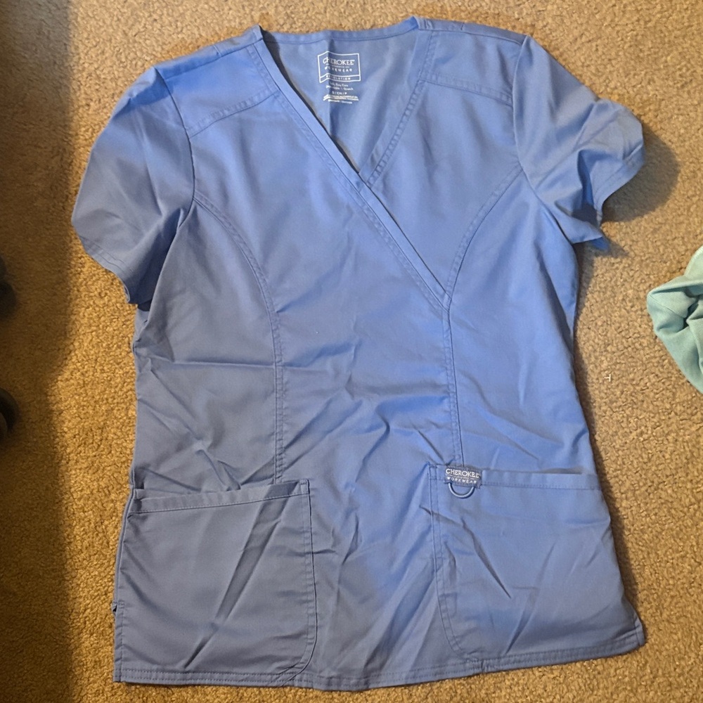 Cherokee Classic Blue V-Neck Scrub Top